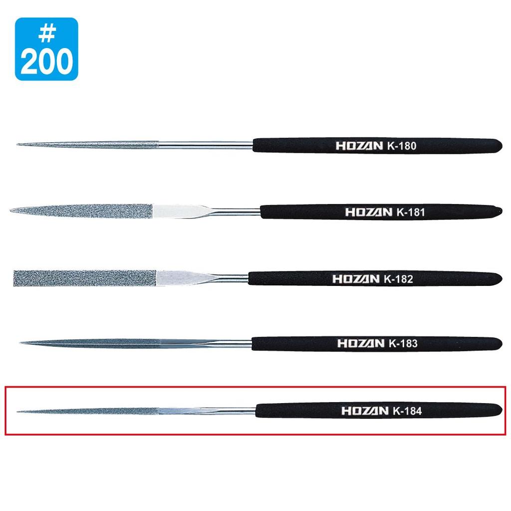 HOZAN Diamond File, for precision machining of hard and heat-treated materials, Grit: #200, Shape: Square, Tip Size: 1mm, K-184