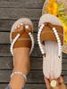 Women's Slippers Summer 2025 Soft Sole Outwear Beach Slippers Flat Bottom Pearl String Flip Flops Size43 Pantuflas Mujer