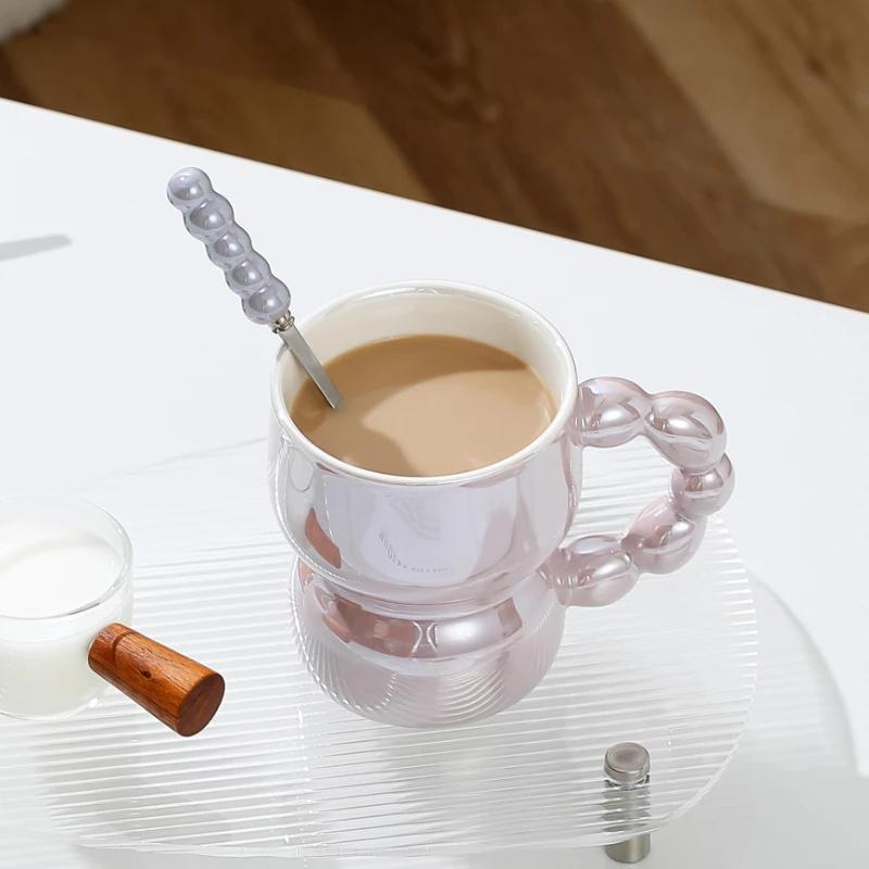 300ml Pearl Hand-held Ceramic Mug, Colored Coffee Mugs, Breakfast Milk Cups, High-value Couple Tea Cup, Birthday Gift Water Cup