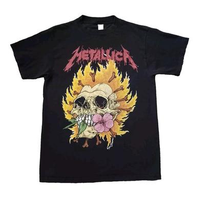 Vintage Metallica T-Shirt Herren Schwarz Pushead Flammender Totenkopf Blume 1994 90er Unisex T-Shirt