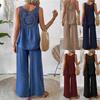 Women's Loose Casual Two-Piece Set Sleeveless Round Neck Tank Top High Waist Wide Leg Pants Outfit