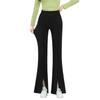 2025 Spring & Fall Women's High Waist Black Flared Pants - Slimming, Elastic, Four-Way Stretch, Long Slit Design
