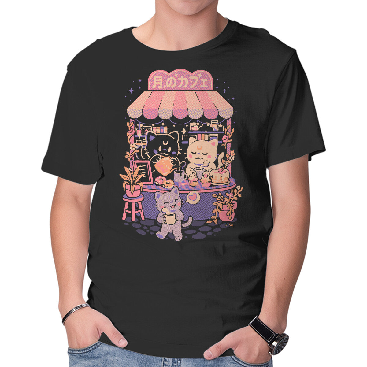 Unisex Crew Neck T-Shirt Moon Cafe Graphic Short Sleeve Casual Tee XXXL