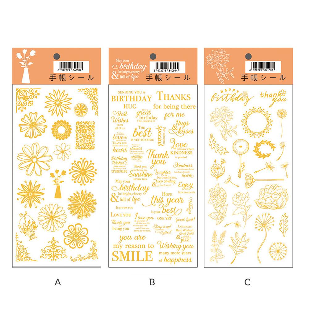 3 Sheets Scrapbook Stickers Self-Adhesive Gold Glitter Decals Family Gift Packaging Letter DIY Craft Office Art Decoration