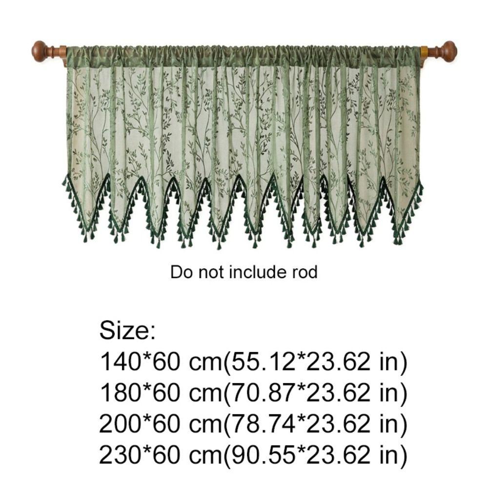 Rustic Style Summer Short Tulle Window Curtains Sun Shade Triangular Edge Window Valance Sheer Breathable Fringe Trim