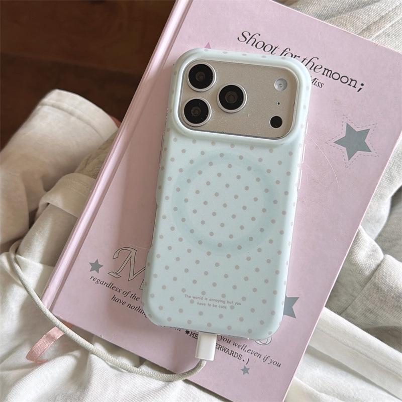 

Polka Dot Cat Cookie Magnetic iPhone 17/16/15/14 Pro Max Case Holder - Girly Design iPhone 17 Pro