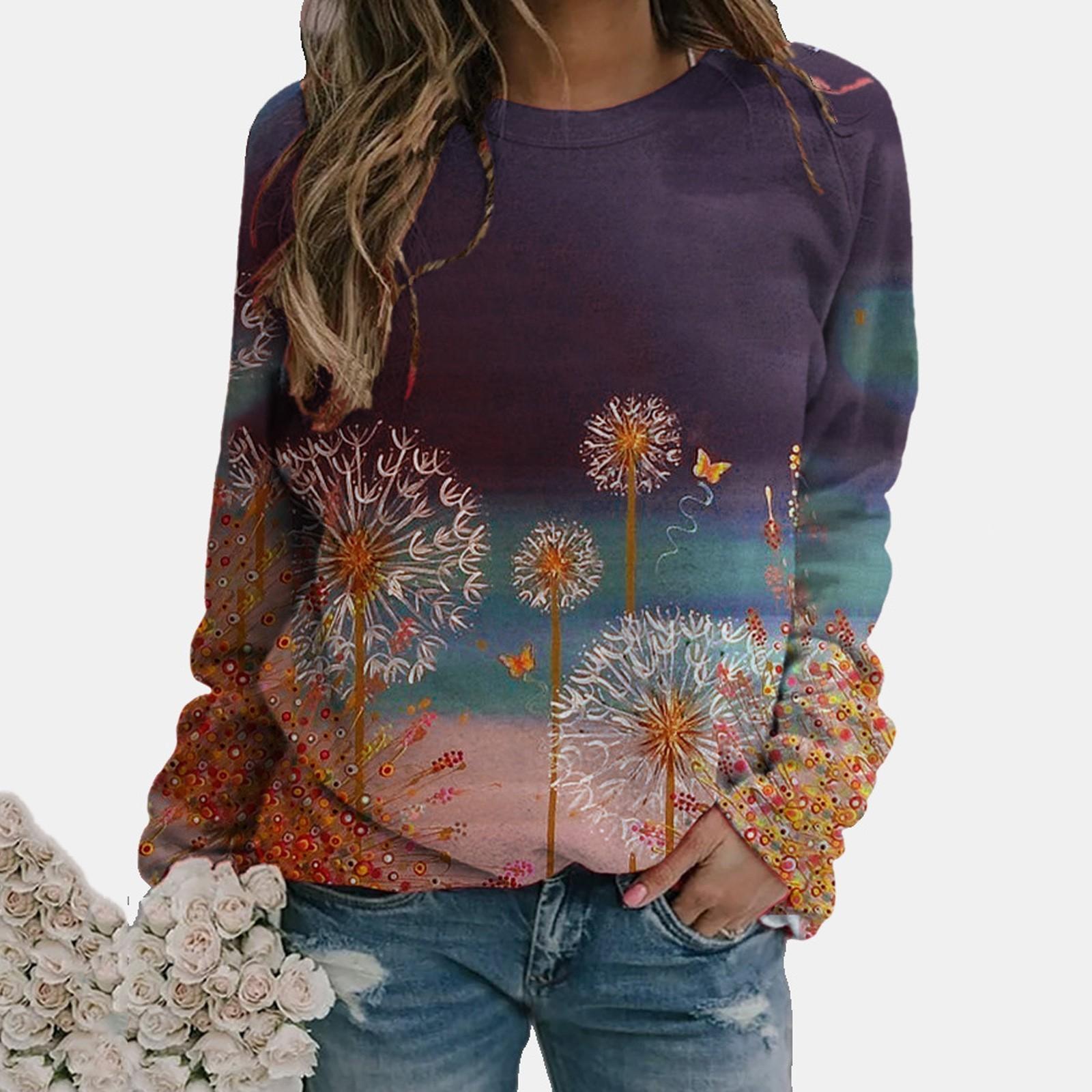 

Женская мода с принтом, длинный рукав, О-образный вырез, свободный плюс, бархатный топ, рубашки, блузка M фиолетовый