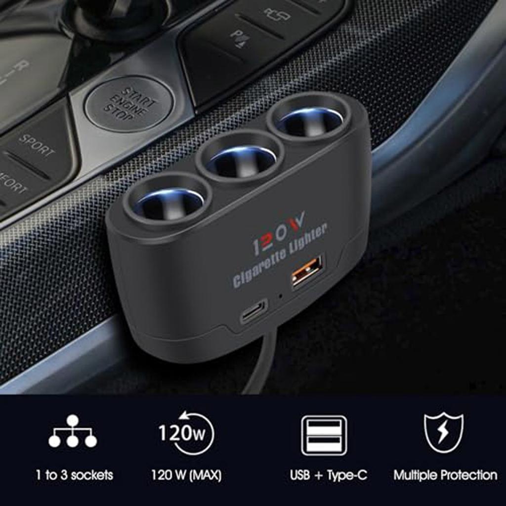 Multifunctional Car Charger, Car Charger,lighter, One-to-three With USB+PD Fast Charging Interface