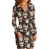 Women's V-neck Casual Print Long-sleeved Fitted Dress