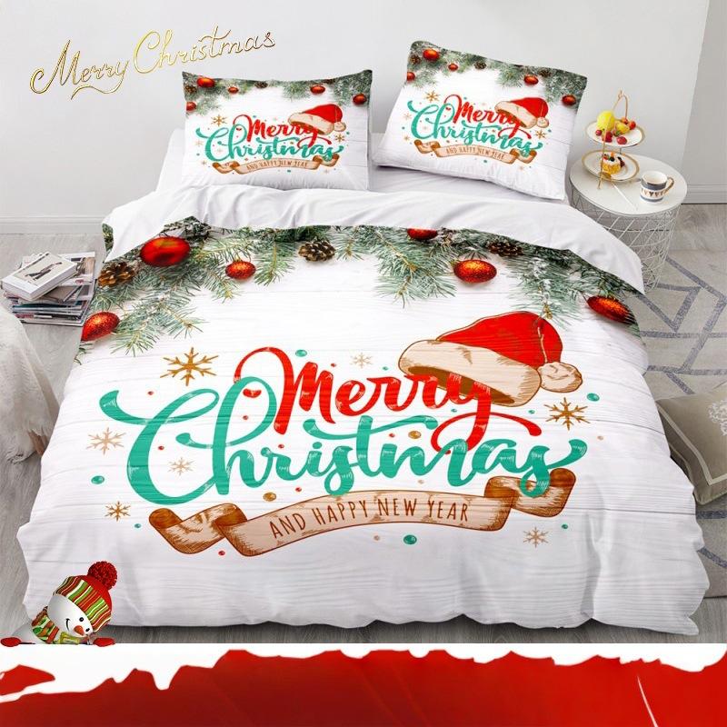 Christmas Series Three-Piece Bedding Digital Printing Christmas Letter Quilt Set