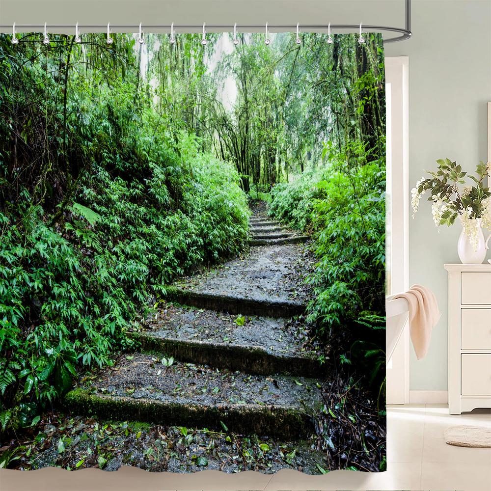 

3D tropical rainforest forest landscape printed shower curtain with hook bathroom waterproof polyester bath curtain home decor W90xH180cm