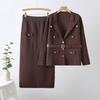 Autumn Winter Women Designer Knitted Sweater Two Piece Set Blazer Collar Cardigans Coat and Long Maxi Sheath Skirt Outfits With Belt