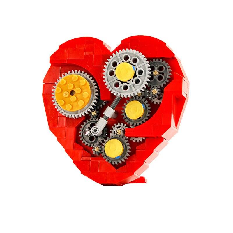 

Clockwork Heart Diecast Model Building Blocks Moc High-Tech Mechanical Gear Rotation Red Love Bricks Toys For Children