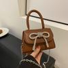 2026 Fashi Women's Mini PU Leather Handbag with Metal Chain Strap&Oversized Bow Top Handle Crossbody Bag for Decorative Purse