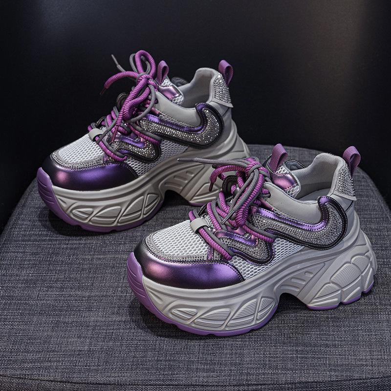 

Весна 2025 Женские кроссовки для пап: Модные, увеличивающие рост, повседневные туфли на шнуровке с толстой подошвой 40 фиолетовый