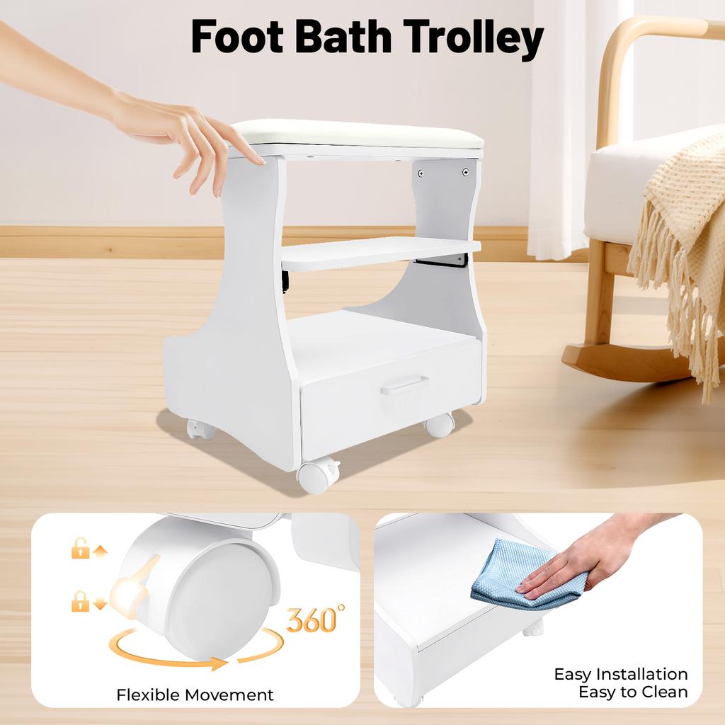 Beauty Salon Nail  Foot Bath Spa Portable Esthetician Trolley Cart for Foot Rest Pedicure Manicure Funiture Massage Table