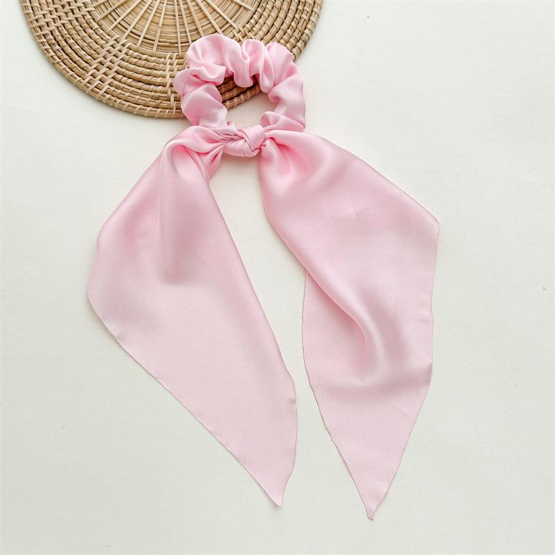 28cm Long Ribbon Satin Scrunchies Solid Color Fashion Bow Ponytail  Hair Ties Women Girls Elastic Hair Bands Headwear Accessory