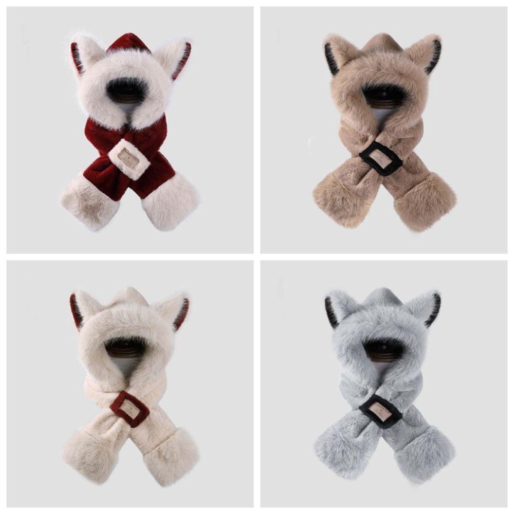 Cartoon Winter Plush Hat 2 IN 1 Ear Protection Cap Skiing Animal Ear Scarf Hat  Outdoor