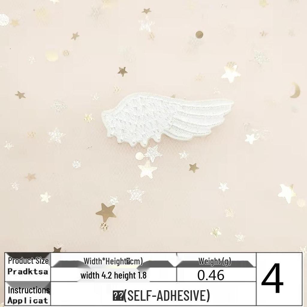 Na Yang Black & White Wings Embroidery Patch - Cute Self-Adhesive Decorative Applique for Shoes & Clothing