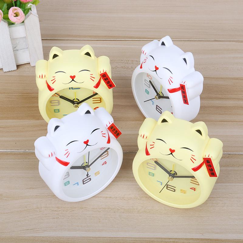 Creative Cartoon Lucky Cat Alarm Clock Mini Table Decoration Student Cute Plastic Alarm Clock