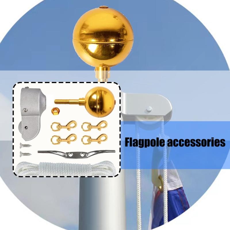 Complete Weatherproof Flagpole Pulley Maintenance System Accessories Set For 2-2.6inch Poles 50ft Cord Metal Fasteners