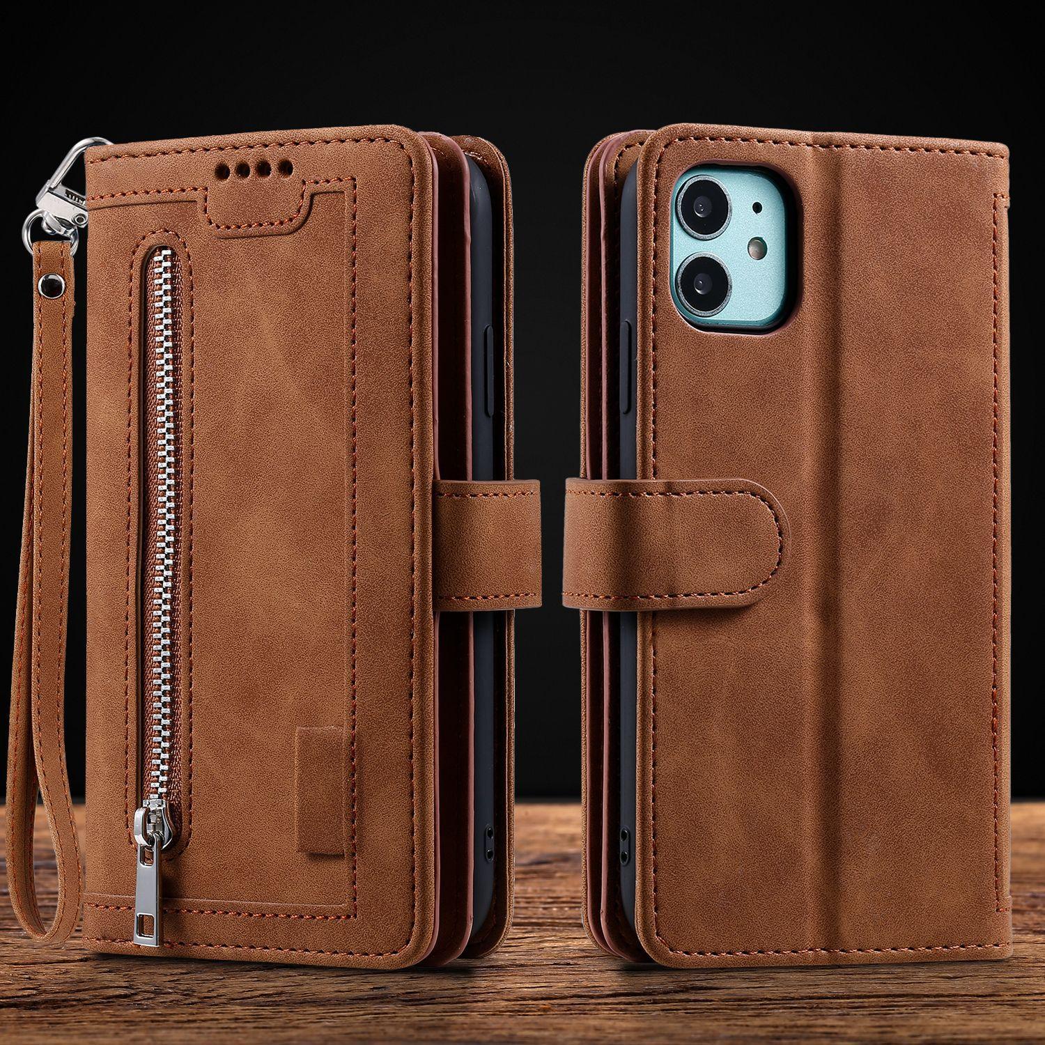 

Glitter Flip Leather Phone Case for Iphone 16 Pro Max 15 Plus 14 13 Mini 12 11 XS XR SE 2 3 7 8 Card Slot Lanyard Zipper Wallet iPhone 13 mini коричневый