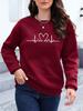 Women's Heart Print Long Sleeve Loose Pullover Sweatshirt