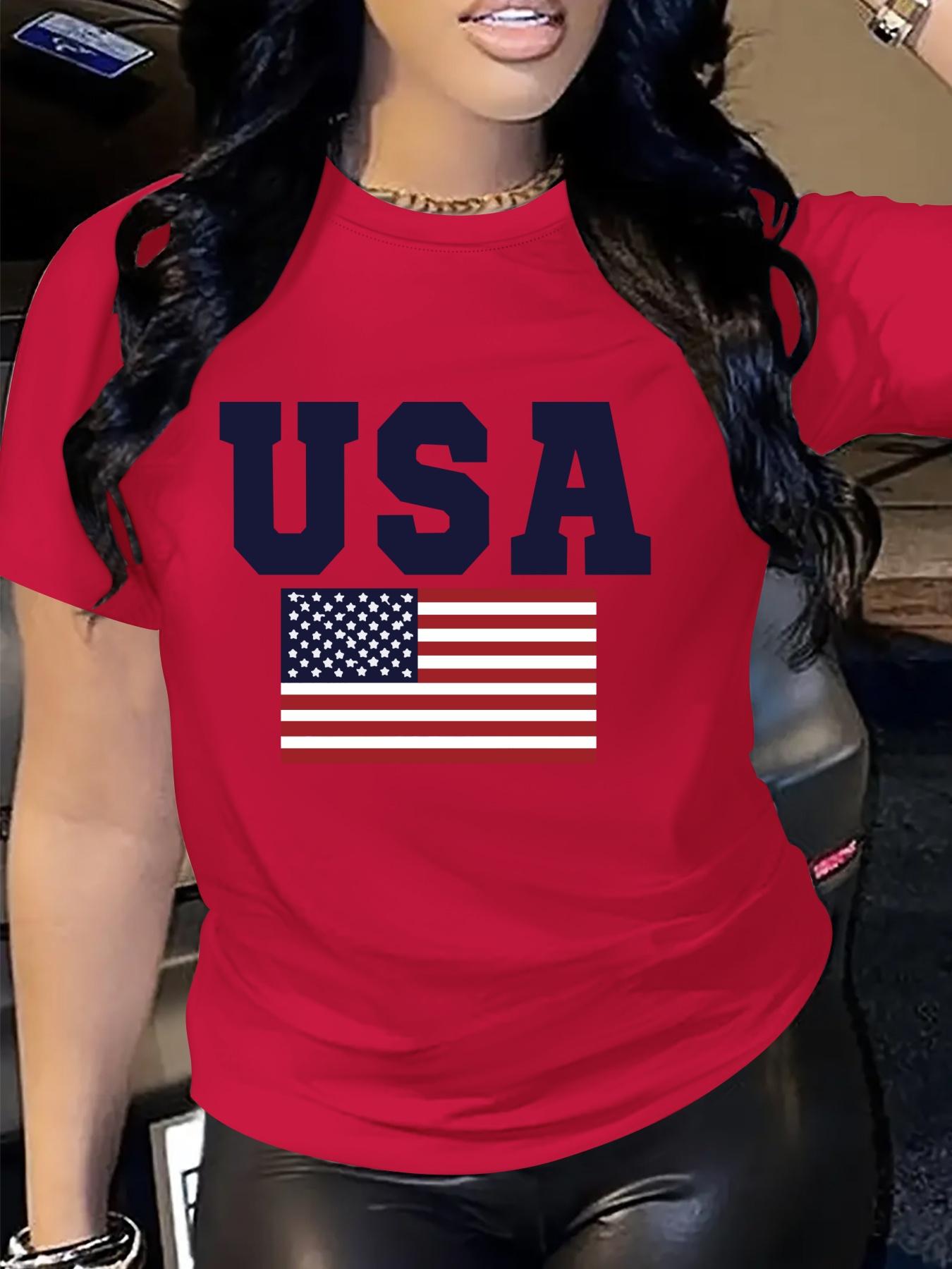 

Женская патриотическая футболка с принтом букв США, повседневная, с круглым вырезом, с коротким рукавом, идеально подходит для весны, осени, на каждый день, графическая футболка S