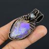 Natural Rainbow Moonstone Gemstone Copper Wire Wrap Pendant Gift 2.35" d8I87