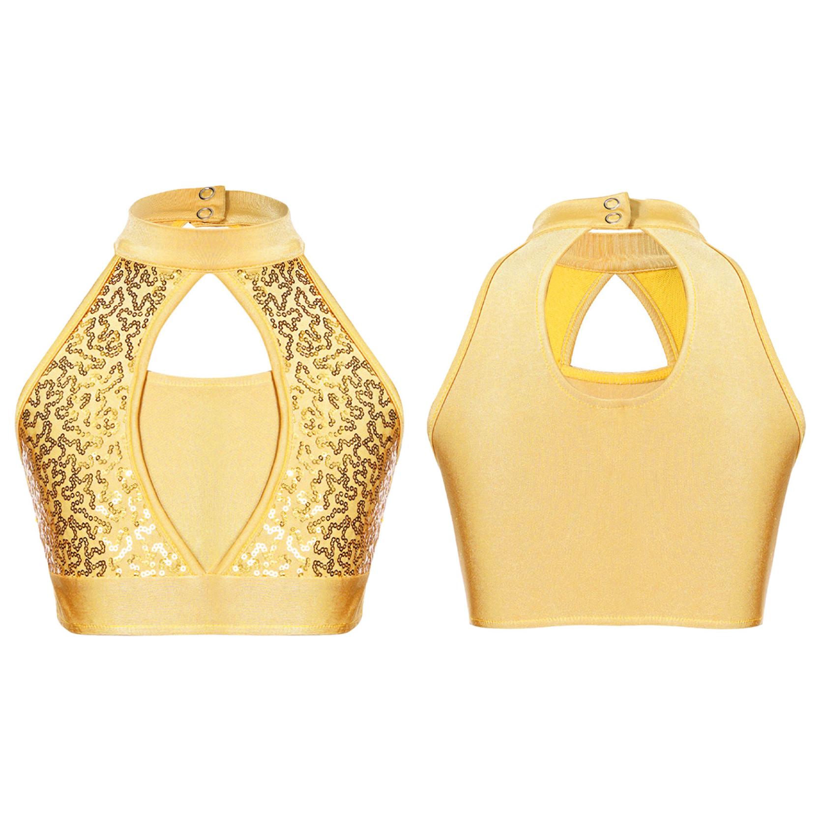 

Детский укороченный топ без рукавов с блестящими пайетками в стиле пэчворк для танцевального гимнастического костюма