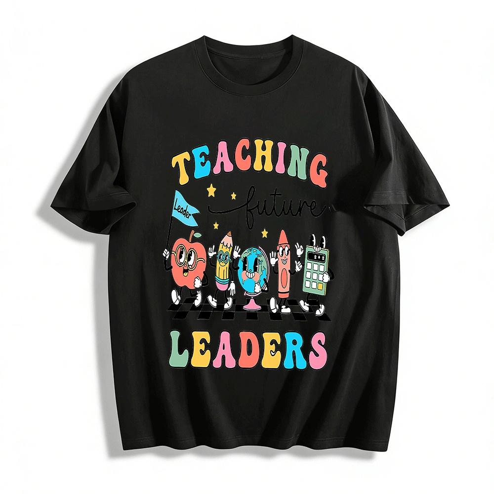 

Teaching Future Leaders Retro Cartoon Teacher Themed Tee Pure cotton T-shirt XXS