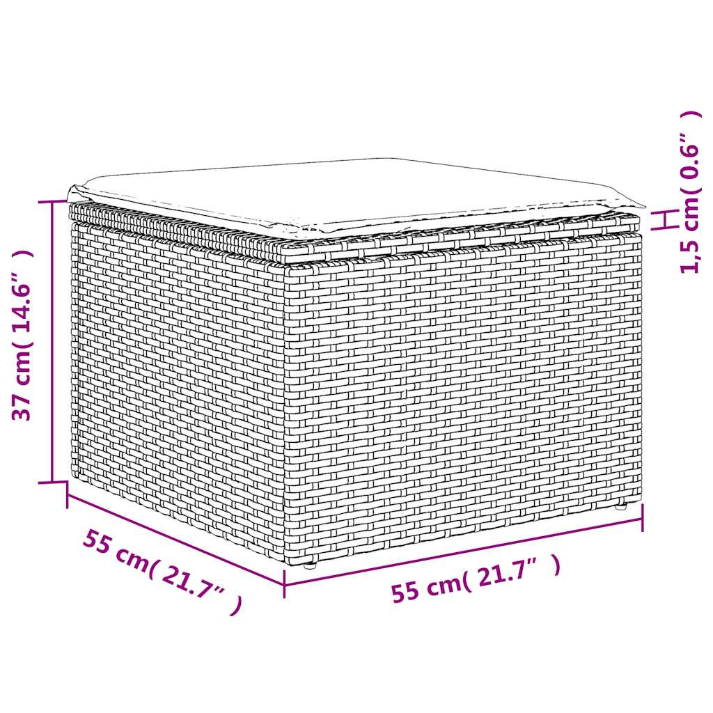 Vidaxl Gartenhocker mit Kissen, Schwarz, 55x55x37 cm, Polyrattan