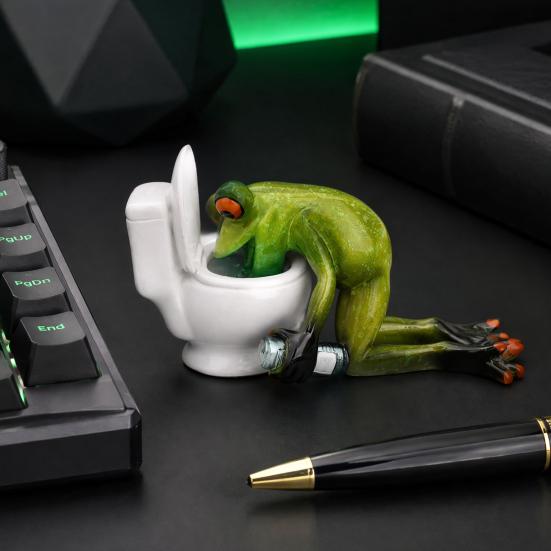 Imaginative Resin Crafts Drunk Frog on The Toilet Decor, Funny Sculpture Tabletop Unique Home Decorations Cute Desktop Ornament for Office Desk