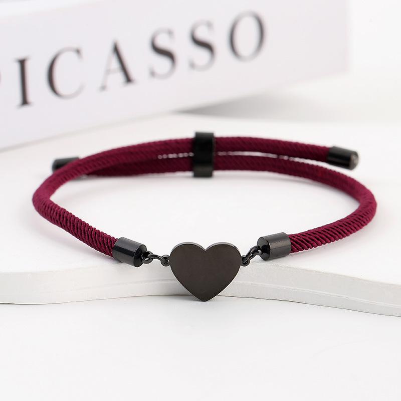15mm Heart-Shaped Adjustable Stainless Steel Multi-Color Milan Rope Bracelet with Blank UV Laser Printing Surface