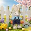 Easter Bunny on Swing Handmade Woven Grass Rabbit Creative Figurine Home Decor Hanging Ornament Forest Theme Gift Souvenir