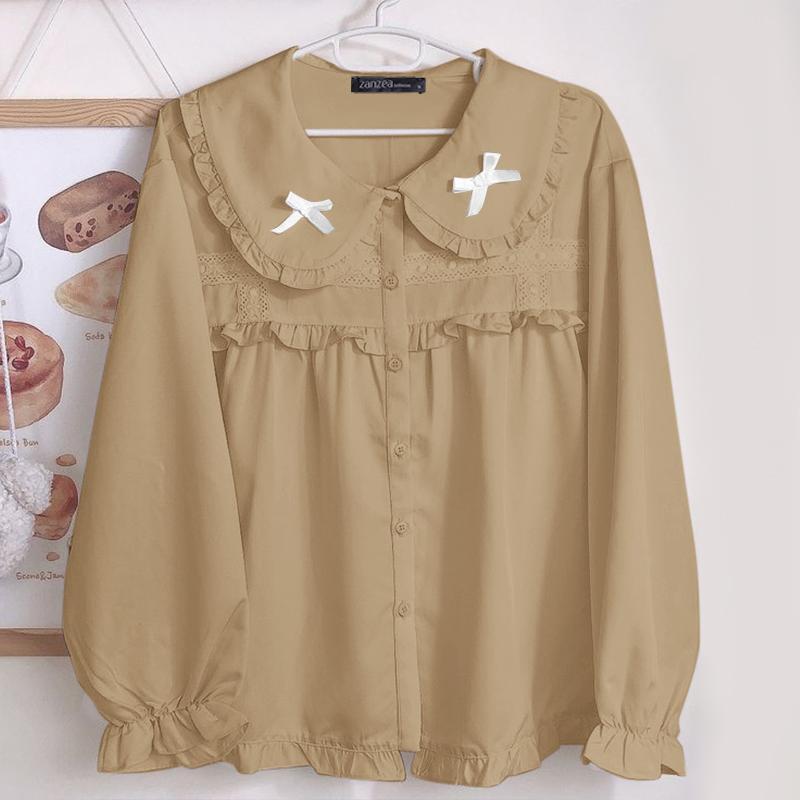 

ZANZEA Женская повседневная блузка с отложным воротником и длинным рукавом в стиле пэчворк M хаки