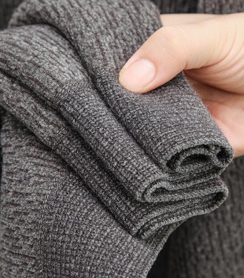 Men's Thick Fleece-Lined Knitwear: Two-Piece Look, Autumn/Winter Style for Middle-Aged & Young Casual Wear.