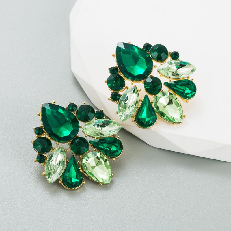 1 Pair Of Ins Wind Geometric Alloy Gold Plated Colored Glass Drill Fashion High Quality Sense Of Earrings