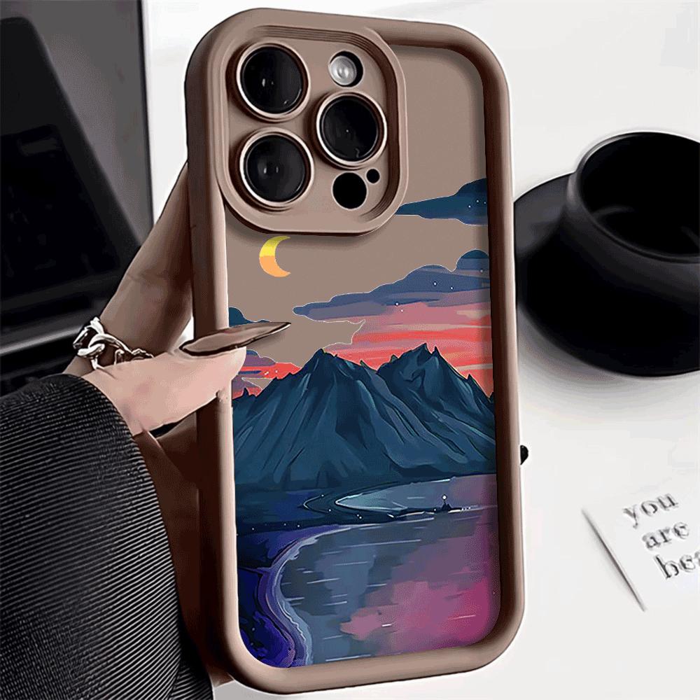 Phone Case for iPhone 16 15 14 13 12 11 Pro Max XS XR X Plus 12 13 Mini Cover Landscape Mountain Cloud Silicon Shockproof Cover