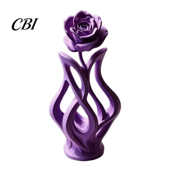 One-piece 3D Printed Vase Rose Sculpture, Hollow Floral Art Figurine with Matte Finish, Delicate Curved Petals Ornament Minimalist Desk Decor