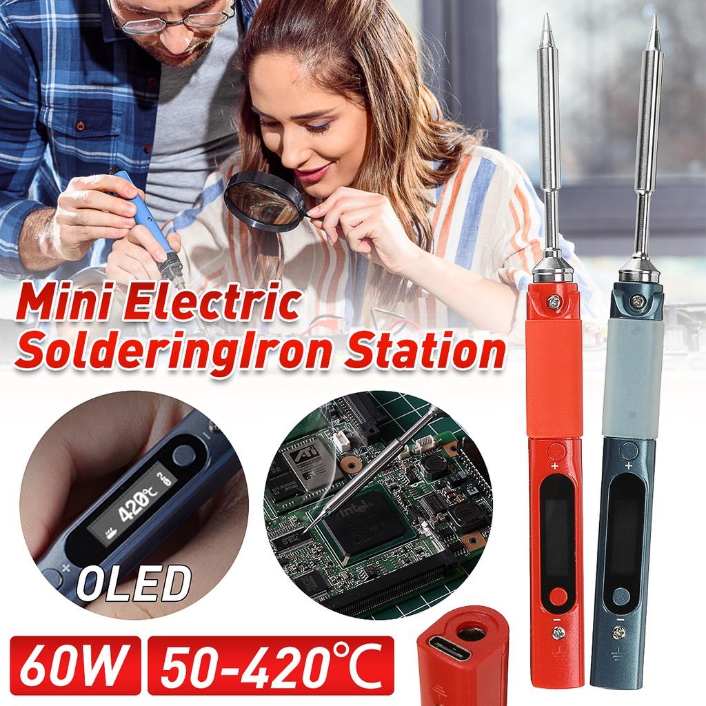 Mini Cordless Electric Soldering Iron Station Soldering Iron Adjustable Temperature Digital Display with Solder Tip 60W