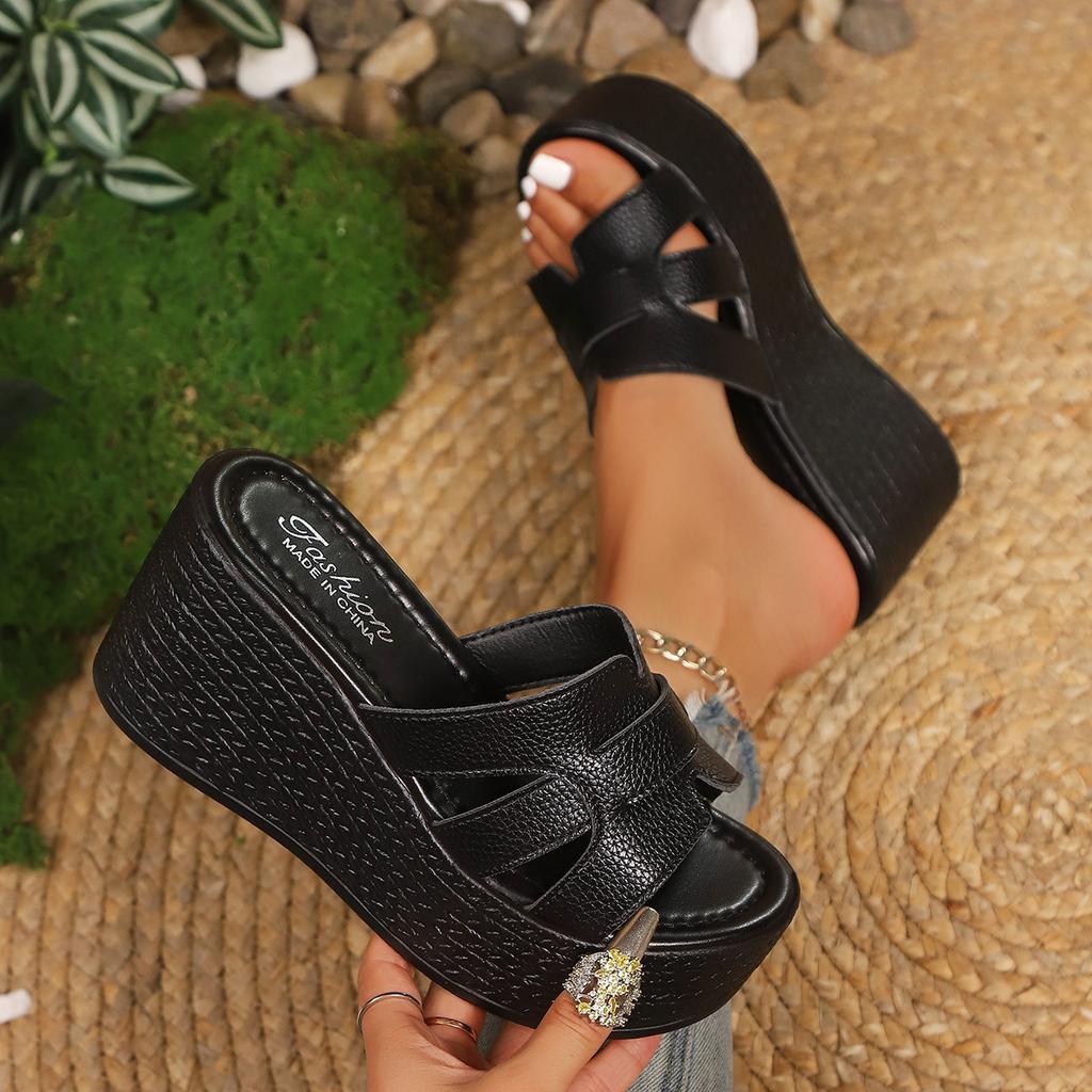 New waterproof table with wedge heel cool slippers women's versatile outer wear high-heeled open-toed slippers