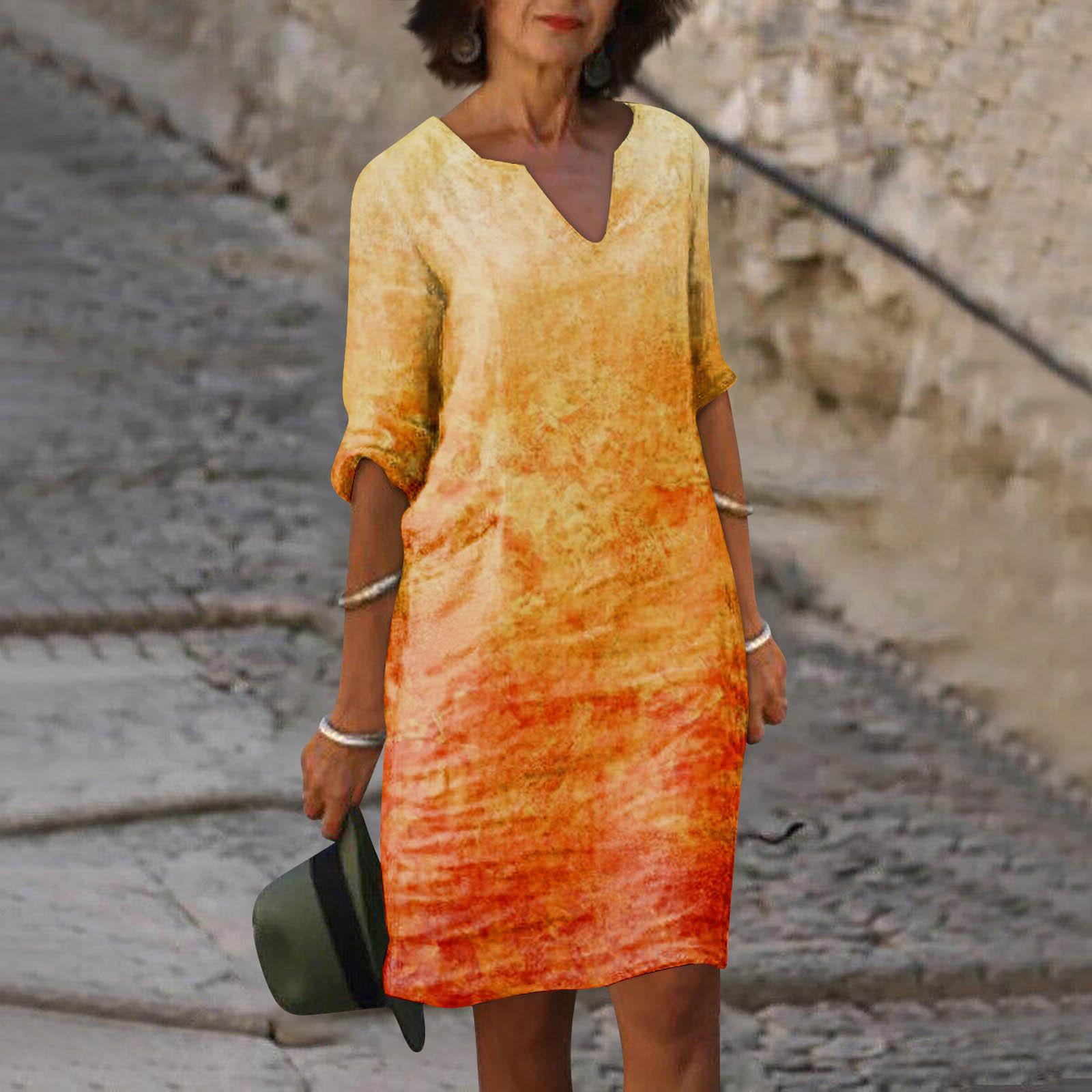 Летнее женское повседневное платье с v-образным вырезом и принтом до половины рукава — фото 7