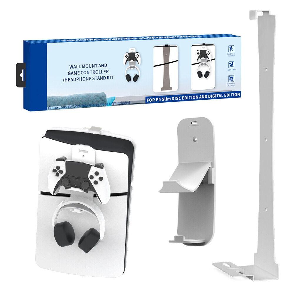 Kit de montare pe perete compatibil cu Playstation5 Slim Disc și Edition, cu suporturi pentru depozitare controler și căști