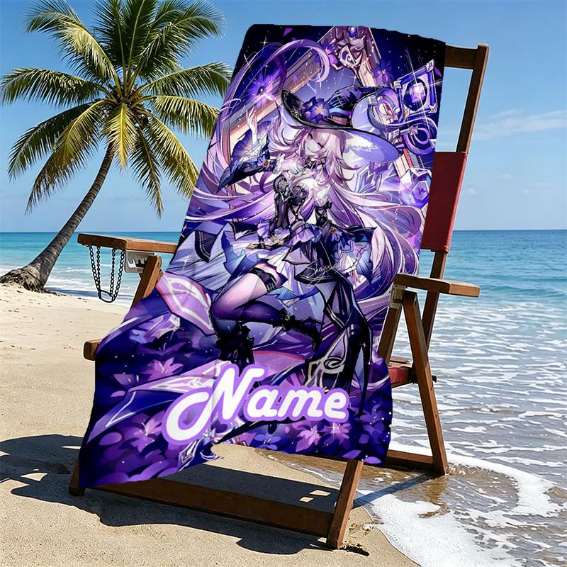 Custom Name Personalized Genshin Impact Print Beach Towel, for Trip Camping Beach Party Home Decor, Birthday Gift for Family & Friends