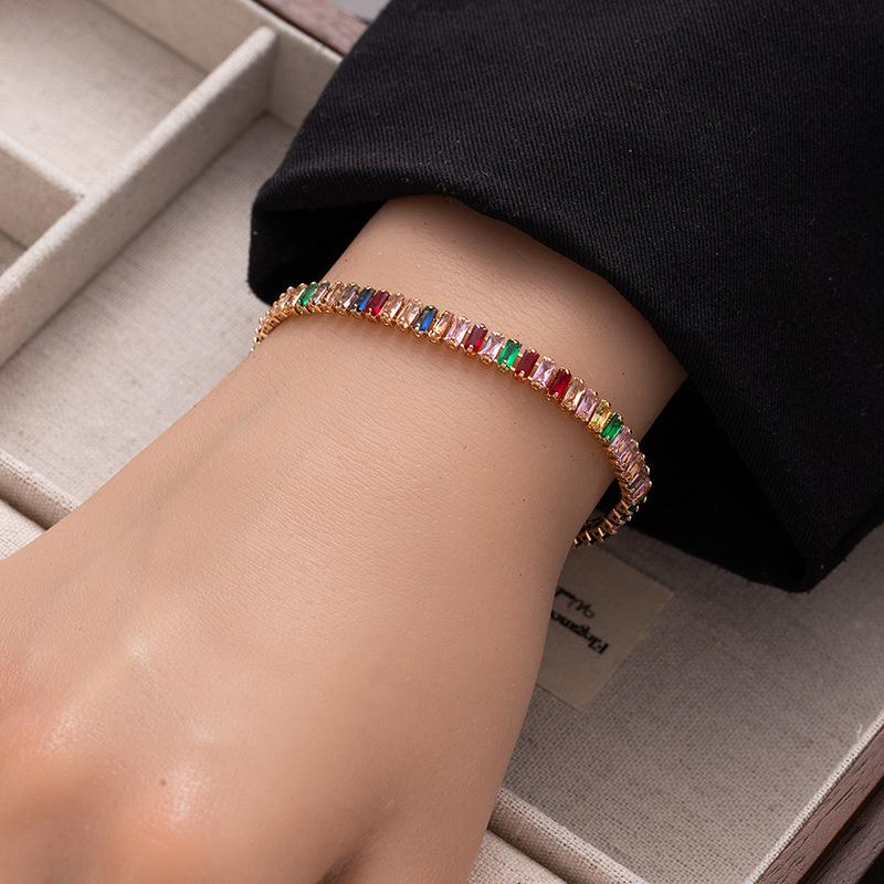 Earrings Color Zircon Bracelet Rectangle Full Diamond Tennis Bracelet E-Commerce Special Hand Jewelry