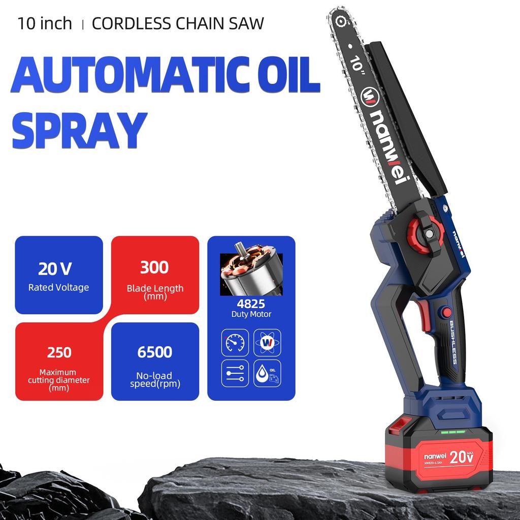 NANWEI 10-inch electric chain saw 6500 rpm, Speed 9 m/s,Manual  pressing