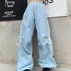 Oversized Striped Cargo Y2k Pants Women Harajuku Casual Sweet Bow Baggy Summer Wide Leg Thin Trousers America Style Street