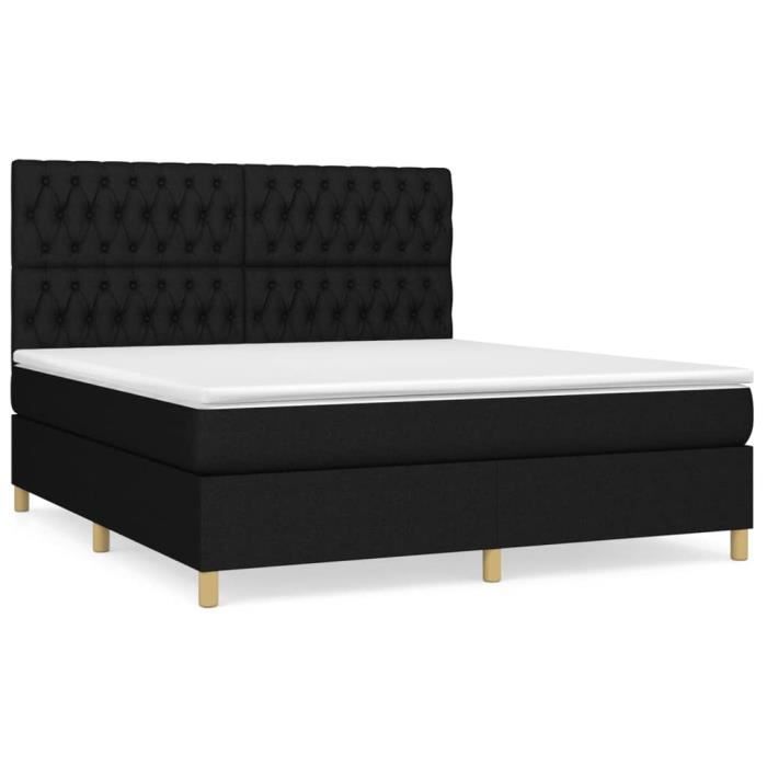 3142595 vidaXL Lit à sommier tapissier avec matelas Noir 180x200 cm Tissu