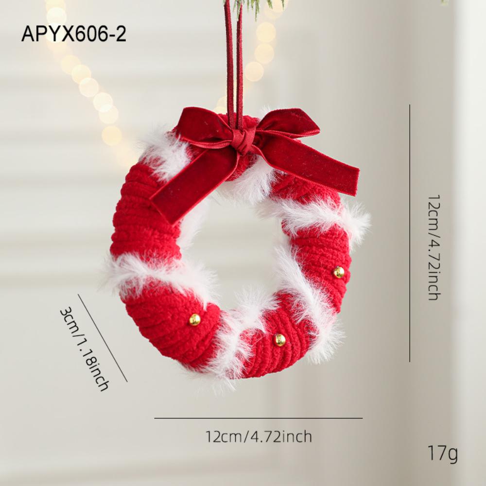 Plush Christmas Wreath Ribbon Bow Bell Christmas Tree Pendant Decoration Window Xmas Atmosphere Hanging Decoration Accessories